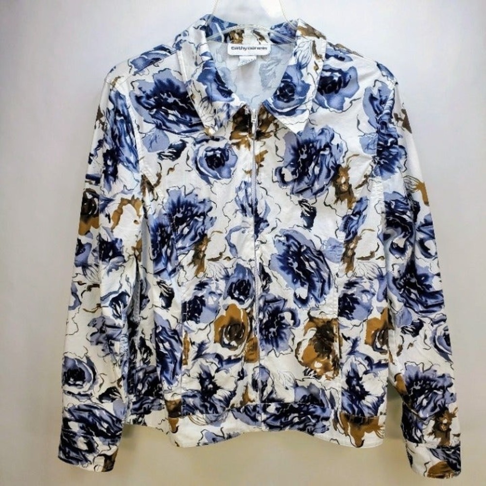 Cathy Daniels Lightweight Floral Zip Front Jacket M